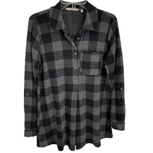 Soft Surroundings Mad About Plaid Gray Button Tunic Top - Sz S